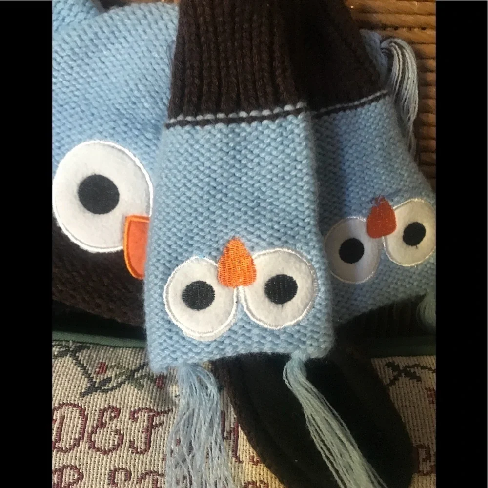 💙 Baby Owl Crochet 3-piece Hat And Matching Warmers